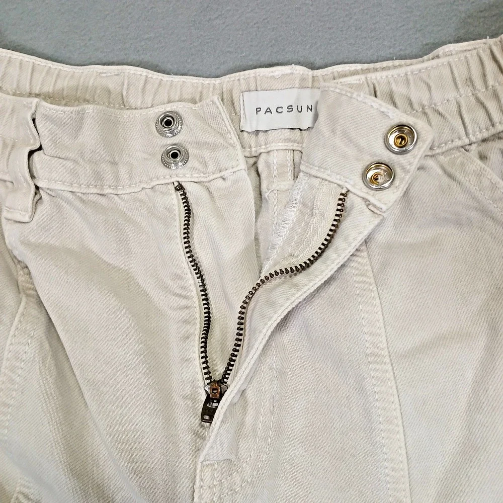 Pacsun Womens - Elastic Waist Cotton Denim Utility Cargo Pants‎ In Bone Size M